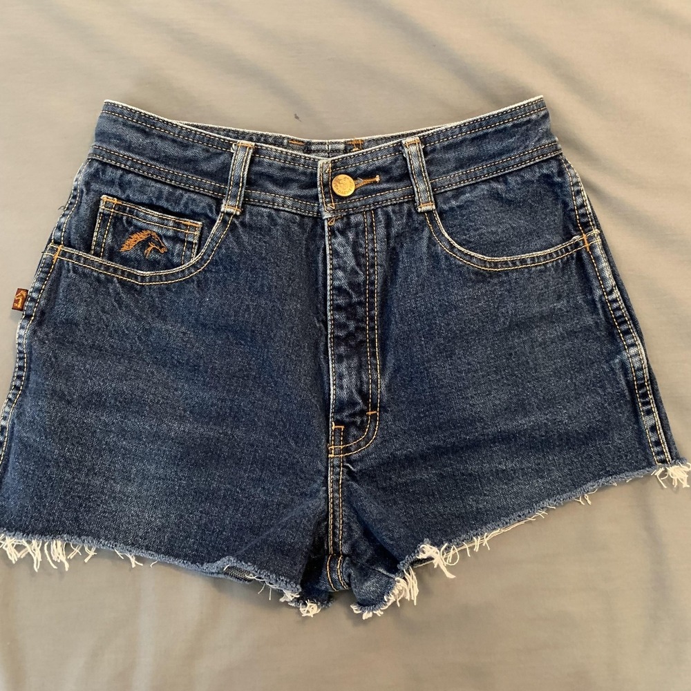 Jordache Indigo High-Rise Frayed Hem Jean Shorts